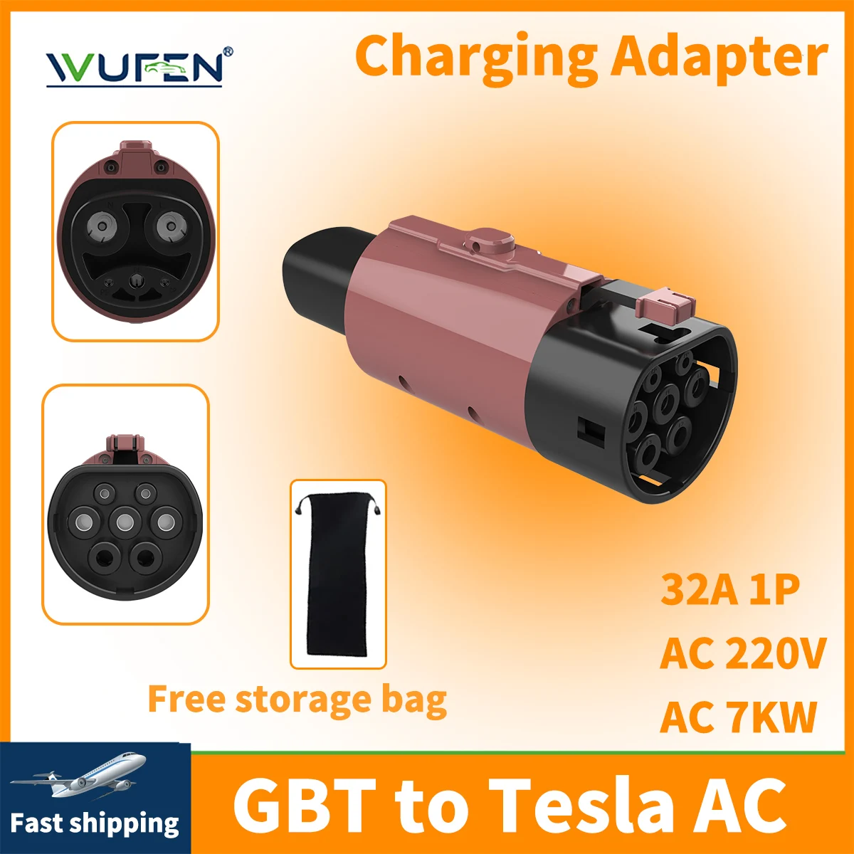 

WUFEN Rose Red GB/T to Tesla EV Adapter 32A 7KW GB/T EV Adapter EV Converter NACS Fast Safe Charging for US Tesla Model 3/Y/S/X