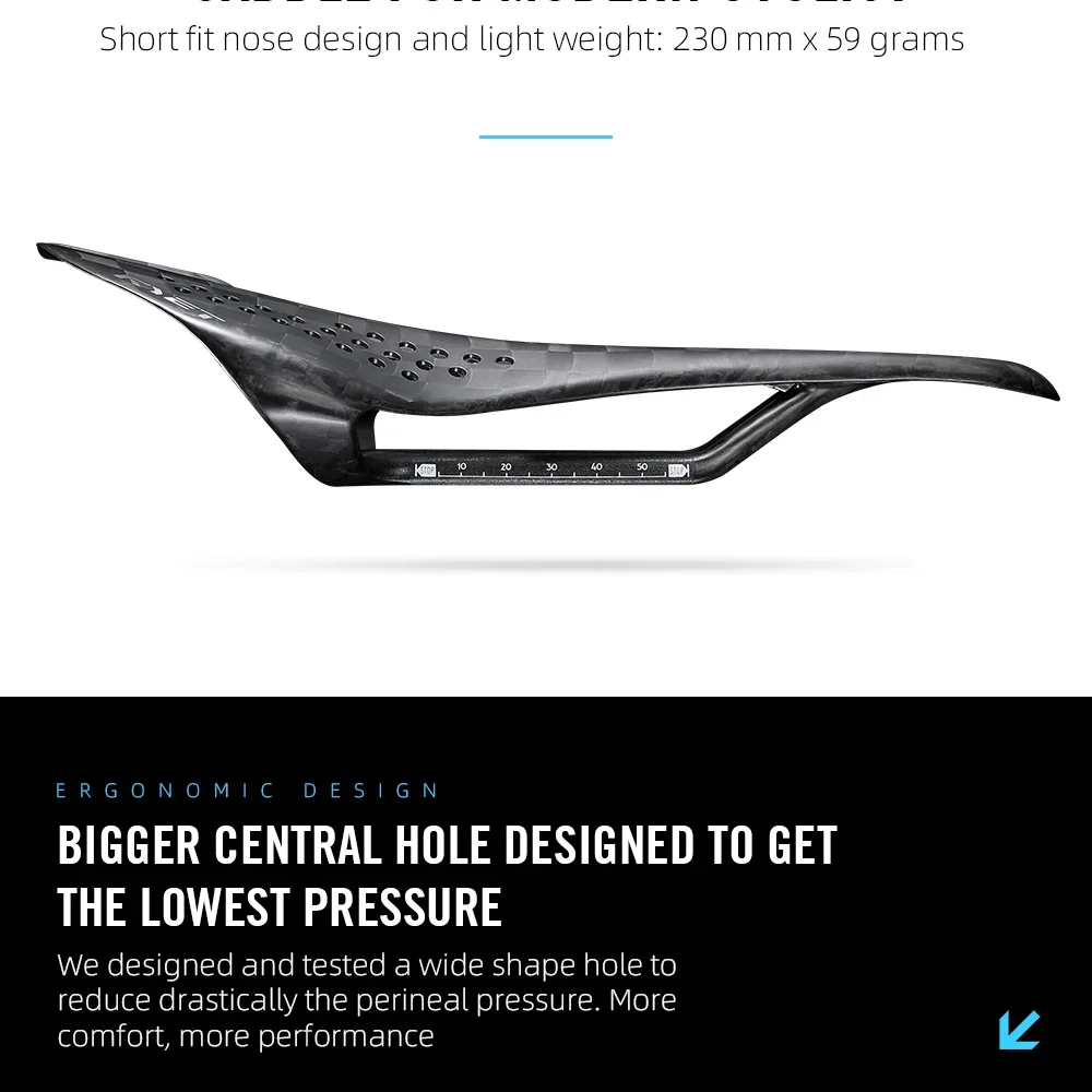 RYET 12K Carbon Ultraleichter Fahrradsattel 59g 230x125mm für MTB/Gravel/Rennrad Unisex Rennsattel 7x7 Dual-Track-Design Radfahren – Detail 8