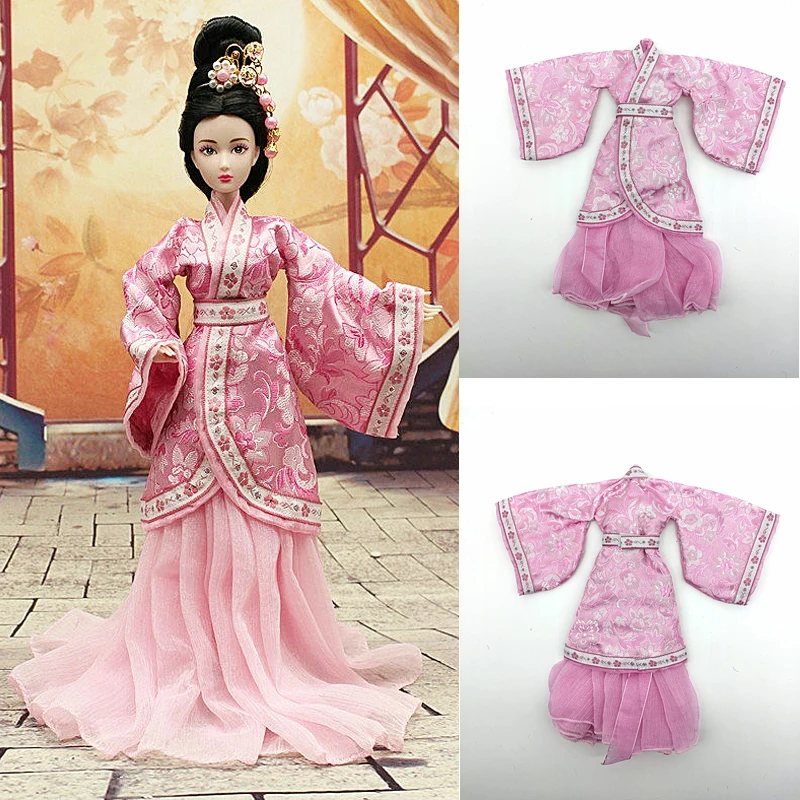 Handmade Bjd Doll Clothes Chinese HanFu Girl Dress BABI CLOTHES For Dolls 30cm Barbie Kurhn 1/6 Jointed Doll Accessories Toys