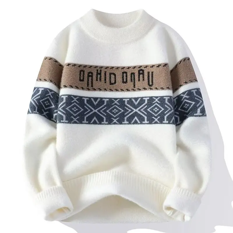 2024 Jesienno-zimowy sweter męski Koreańska moda uliczna Sweter z literami Mężczyźni Casual Odzież męska Pullover O-Neck Swetry Mężczyźni