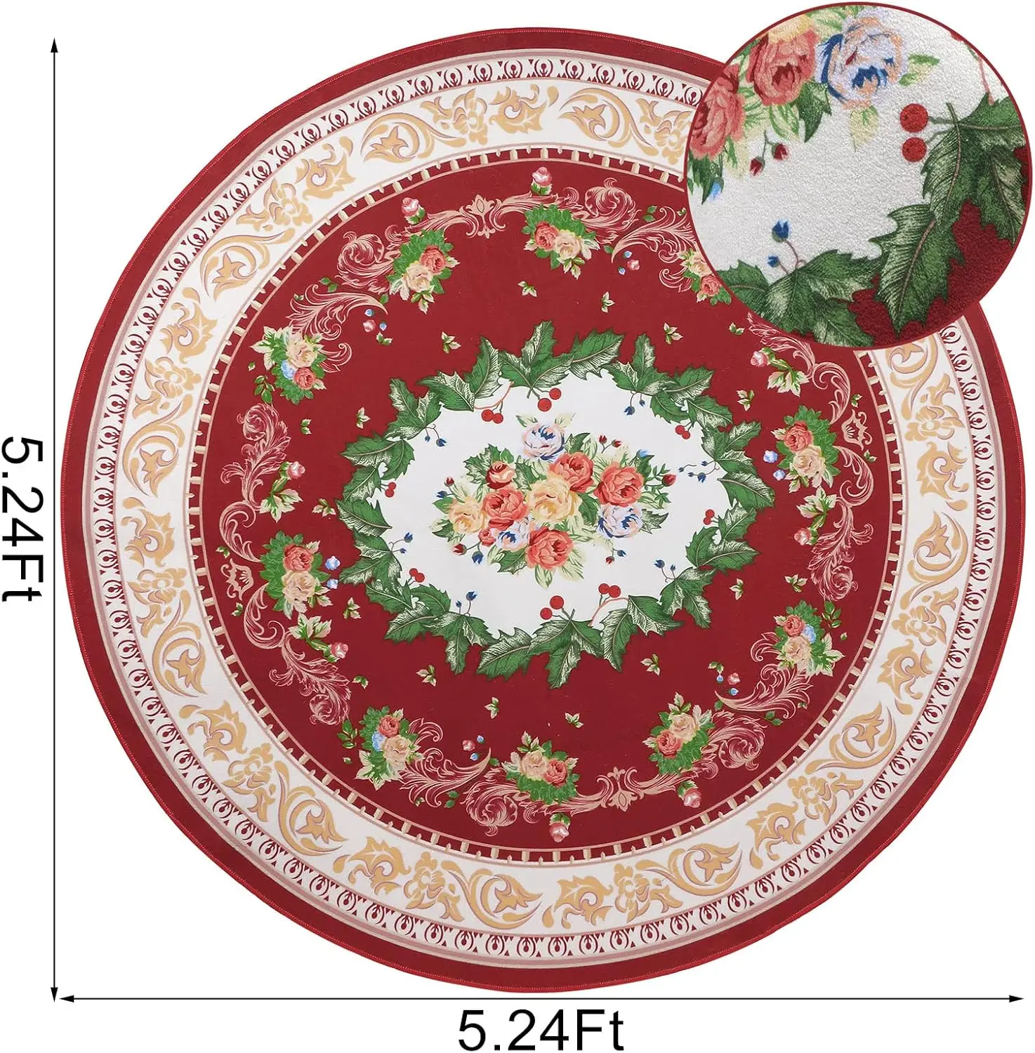 Round Rug Washable Circle Rug Non Slip Low Pile Boho Floral Small Circular Rug for Bedroom, Bathroom,Living Dining Room