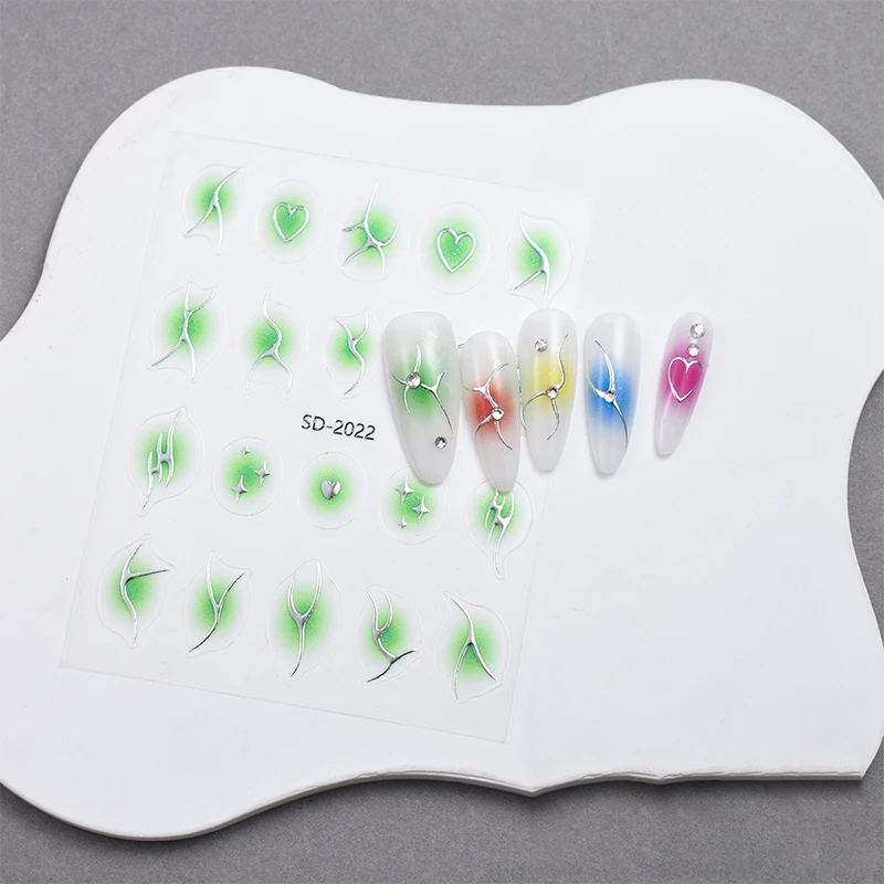 1 PC Gradient เส้นรูปร่างสติกเกอร์เล็บ DIY หลายสี Stereoscopic บรรเทาเล็บรูปลอกตกแต่งเล็บ Art Salon