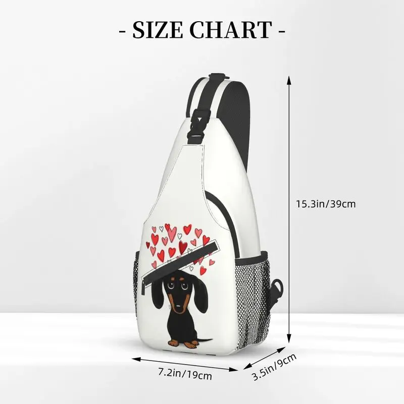 Mochila personalizada de Dachshund con corazones de San Valentín para hombre, bandolera de dibujos animados, tejón, salchicha, perro, bolso de pecho