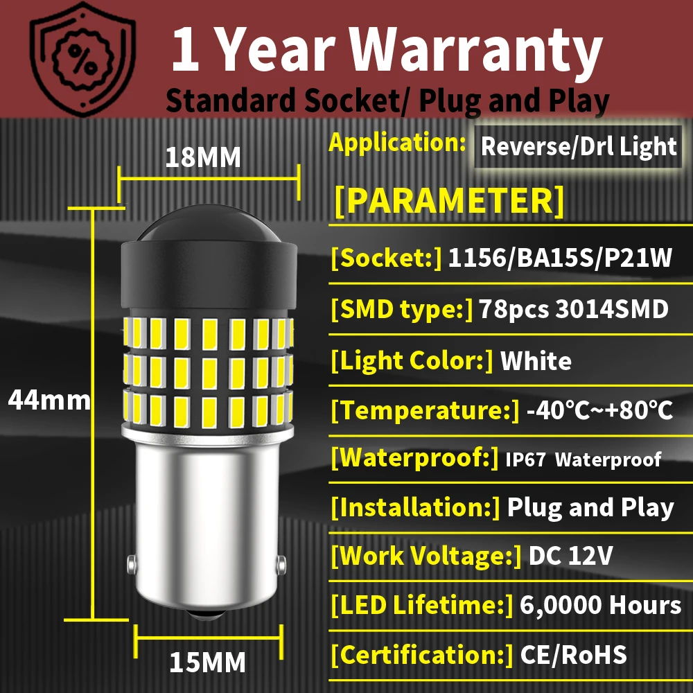 2pcs LED Reverse Light Blub P21W BA15S Canbus For Land Rover Defender Discovery 2 3 4 LR2 LR3 LR4 Freelander Range Rover Sport 1