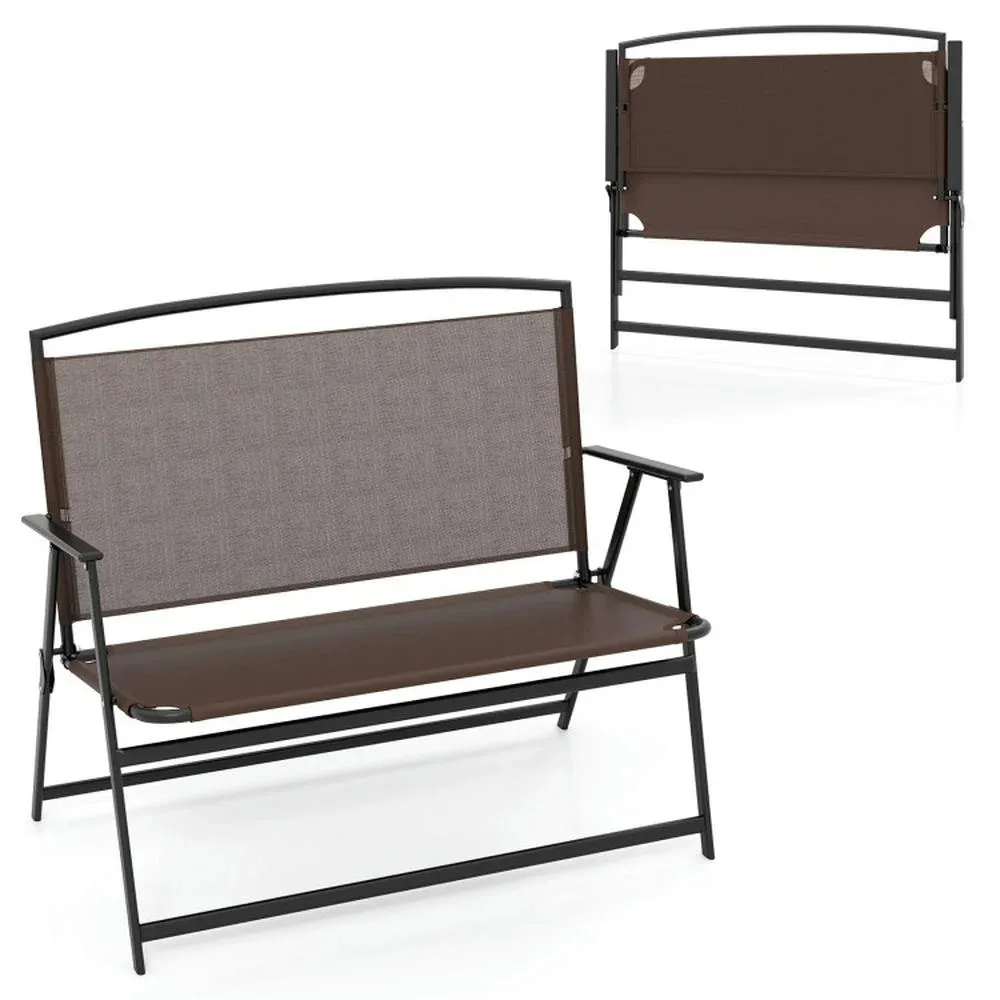 

Garden Benches,Outdoor Bench SeatFolding Outdoor Garden Bench 2-Person Patio Bench with Backrest and Armrests-Brown