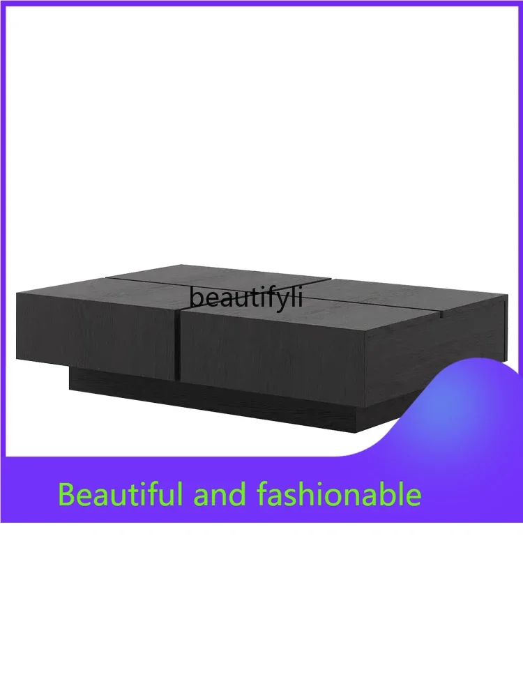 

Solid Wood Tea Table Italian Minimalist Designer Living Room Home Modern Coffee Table Black Square Chinese Style