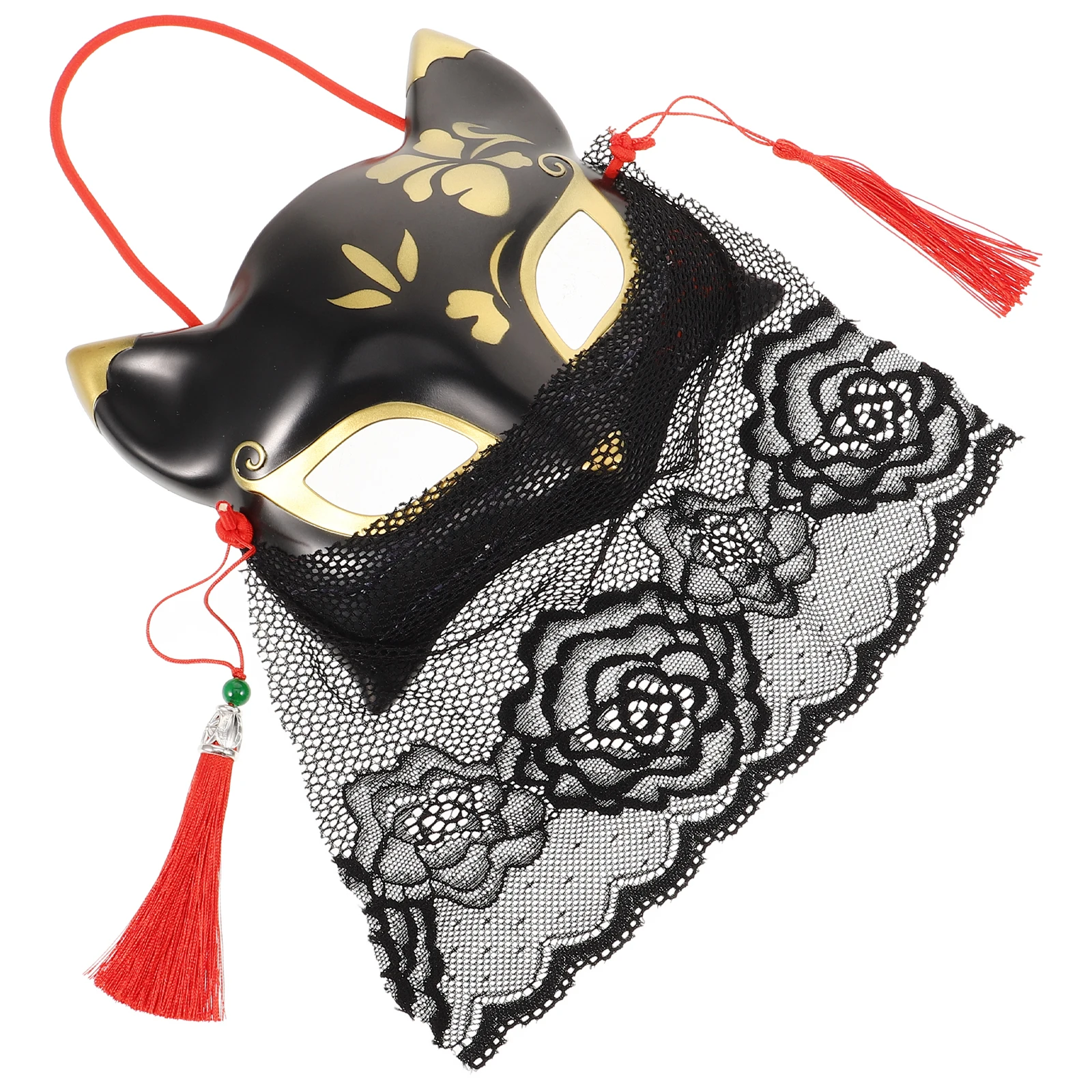 

Halloween Masquerade Fox Mask Lace Design Plastic Fabric Comfortable Cosplay Party Accessory Fox Half Mask Party Accessory