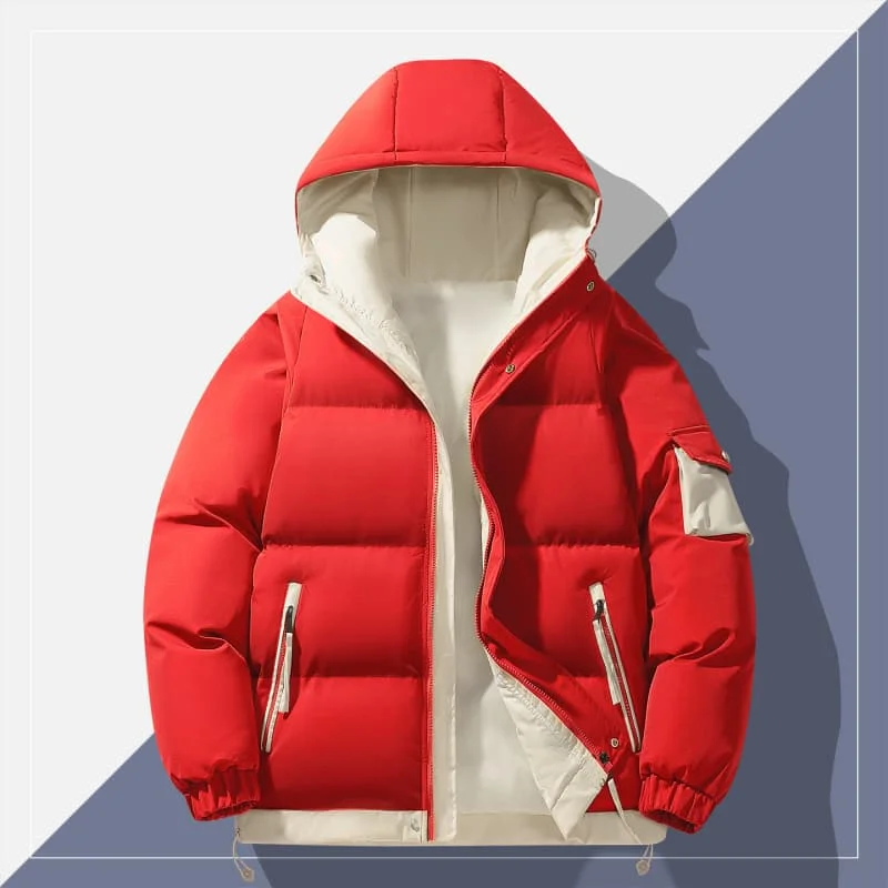 

Red Hooded Thiened Cotton Jaet Men's Sle 2025 New Winter Bread Clothes Versatile Student Cotton Coat Youth Faion
