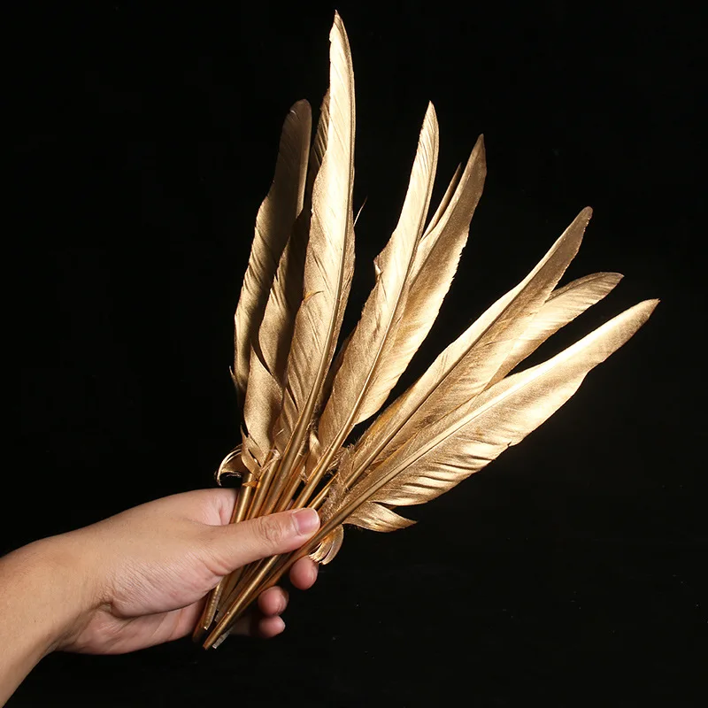 10Pcs Goose Feathers Gold Turkey Plumes Handmade Craft Accessories Golden Duck Feathers Wedding Party Decorations