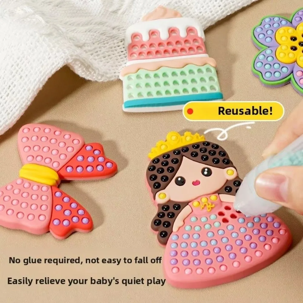 Rainbow Bow Handmade Set Beads Pen Ballpoint Pen Painting Sticker Set Handmade Bead Painting Creative Production Princess Theme