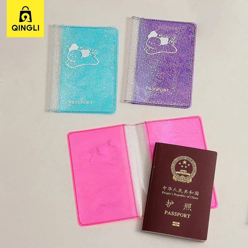 New Exquisite Laser Transparent Passport Cover Travel Accessories Cartoon PVC Sparkling Translucent Ultra-thin Passport Holder