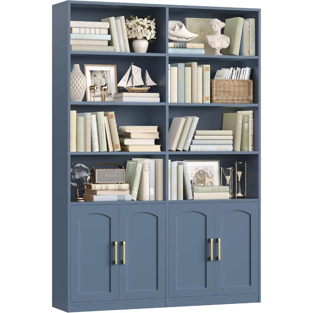 Bookshelf and Bookcase with Doors, 6 Tier Double Wide Large Bookshelves, Open Display Shelves, 73'' Tall Bookshelf with Storage