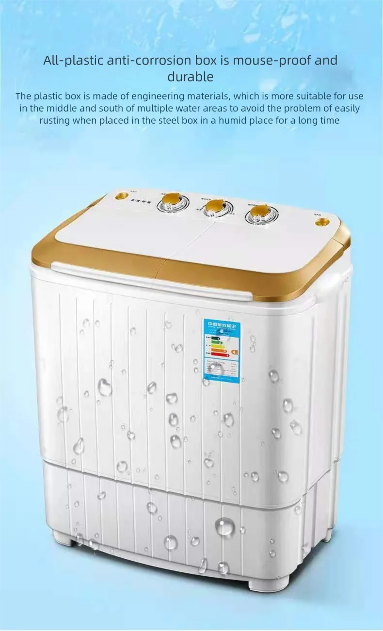 Semi-automatic Washing Machine  Compact Twin Tub Laundry Machine  Washer  Low Noise & Energy Saving for Household Use