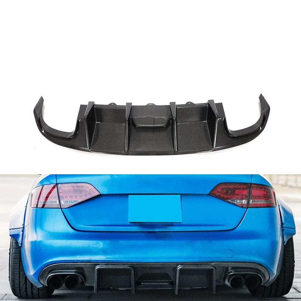 

Real Carbon Fiber Rear Bumper Lip Diffuser Valance For Audi S4 B8 Sedan 2008 2012 Spoiler Lip Trunk Wing Body Kit Splitter Cover