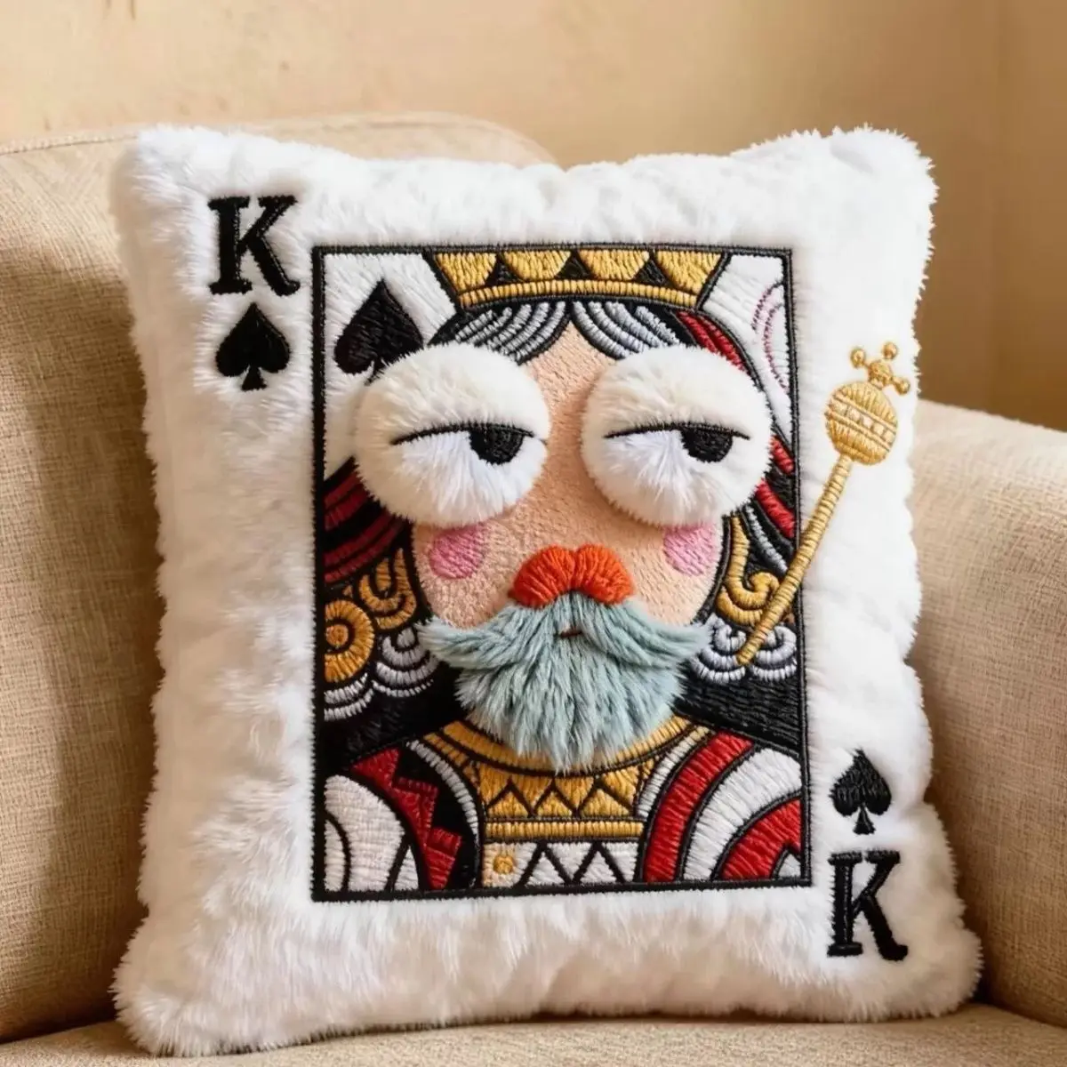 ぬいぐるみ枕-刺繍入り-jqk-ポーカーフレンズギフト-高価値ベルベット生地-ソフトpp綿入り-360度回転可能