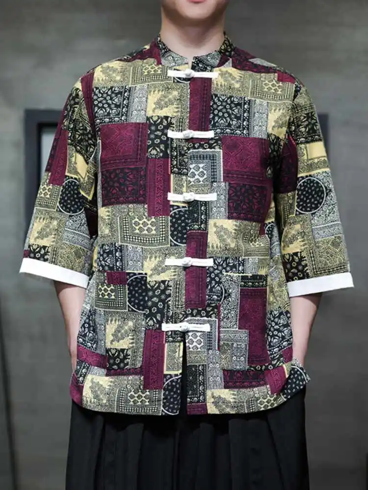 

Новинка 2024 года, мужская клетчатая рубашка с коротким рукавом, дышащая, легкая, в китайском стиле, свободного кроя, на пуговицах, летняя модная верхняя одежда