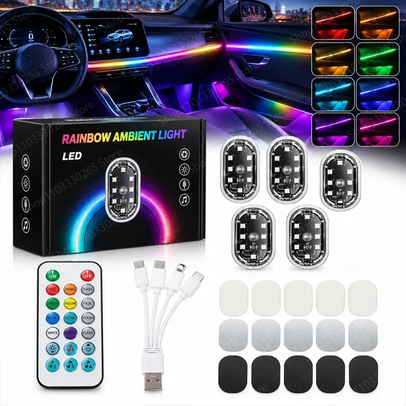 Lampe d'ambiance RGB magnétique sans fil pour voiture, avec télécommande, peut être installée comme éclairage de sol de véhicule sans perçage.