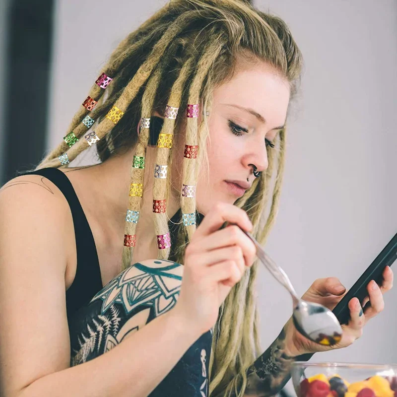 100/200pcs Gold Silver Dreadlock Hair Rings Adjustable Cuff Clip Hair Braids Dirty Braids Beads Hairpin Jewelry Hair Accessories