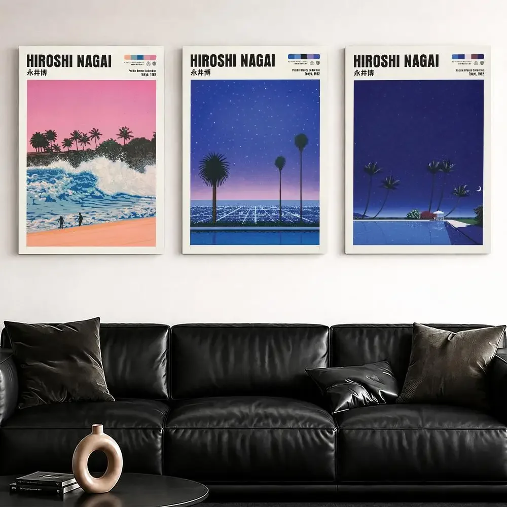 H-Hiroshi Nagai Starlit Horizon Painting Calligraphy Framed Canvas Wall Art Poster Solid Wood Frame Home Decor