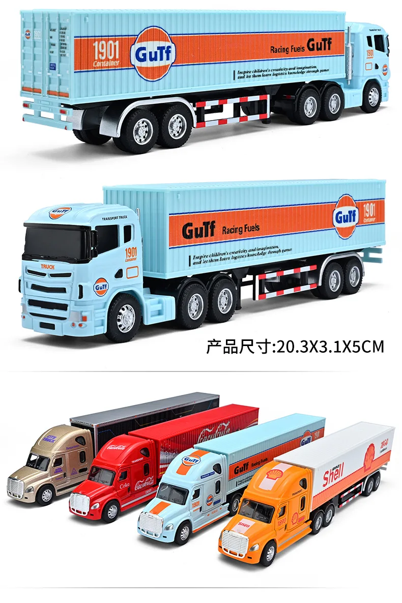 1:64 Kleiner Container-LKW mit Anhänger, Gulf-Version, Simulationsmodell aus Metall, Dekoartikel, Spielzeug, Sammlerstück, Geschenk für Jungen – Detail 8