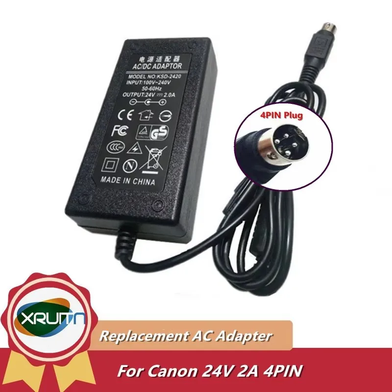 

Зарядное устройство переменного тока для сканера Canon DR-F120 DRF120 DR-M140/M160/M1060 MG1-4892 MG1-4892/5039/4558S Блок питания 24 В 2 А 4-контактный