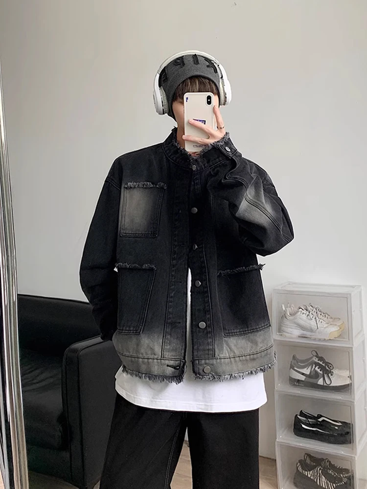 

Мужская джинсовая куртка в стиле ретро, свободного кроя, повседневная, для осени и весны, с крутым дизайном, молодежная, модная.