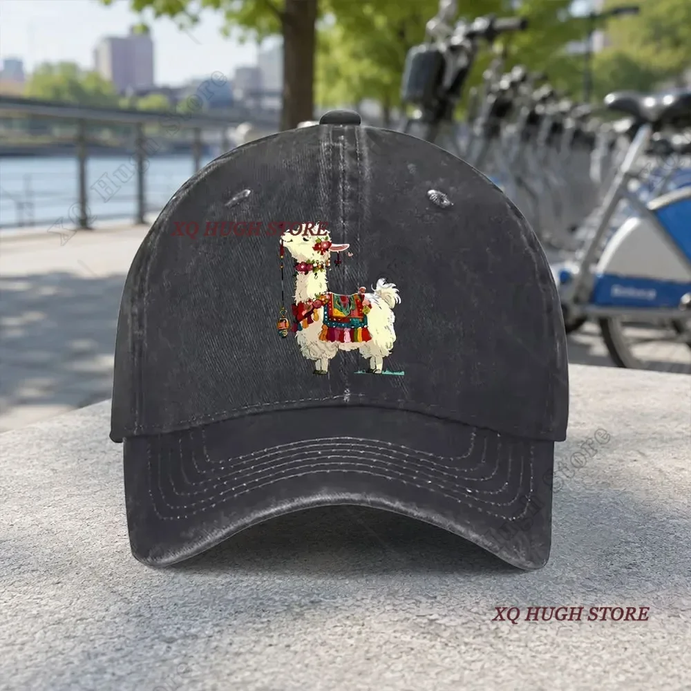 Cartoon Alpaca Pattern Washed Baseball Cap Outdoor Fashion Hat Travel Beach Vacation Cowboy Sun Hats Hip Hop Mens Snapback Cap