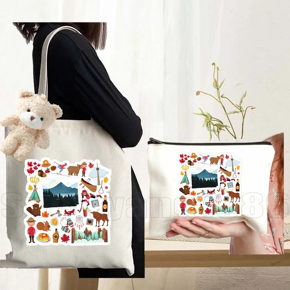 

3pcs Brazil Canada France Germany Greece Canvas Tote Bag Sweden Italy Mexico Russia USA Japan Travel Icons Shopping Eco Handbag
