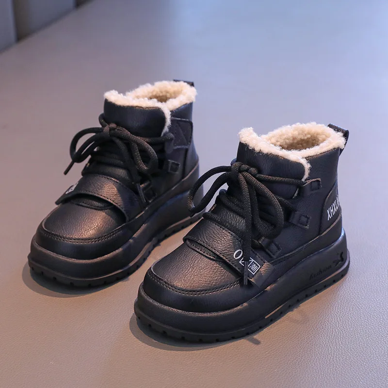 الفتيات الأحذية القطنية الشتاء نمط جديد الفتيان الرجعية الصوف أحذية الأطفال لينة سوليد المضادة للانزلاق الأطفال صوف الضأن حذاء من الجلد #6