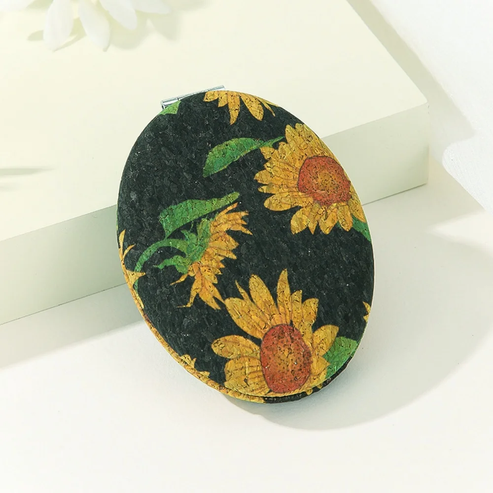 Lusterko do makijażu z korku w stylu vintage, składane, dwustronne, kosmetyczne, ręczne, mini lusterko kieszonkowe, owalne lusterko dla kobiet i dziewcząt.
