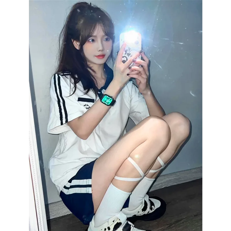 

Dopamine Wears A Complete Set of Foreign Style Student Japanese Short-sleeved Shorts Casual Sports Suit Women's Summer