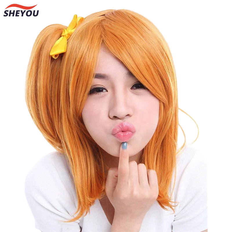

LoveLive! Love Live Kosaka Honoka Kousaka Short Orange Ponytail Heat Resistant Cosplay Costume Wig + Bow Hairpin