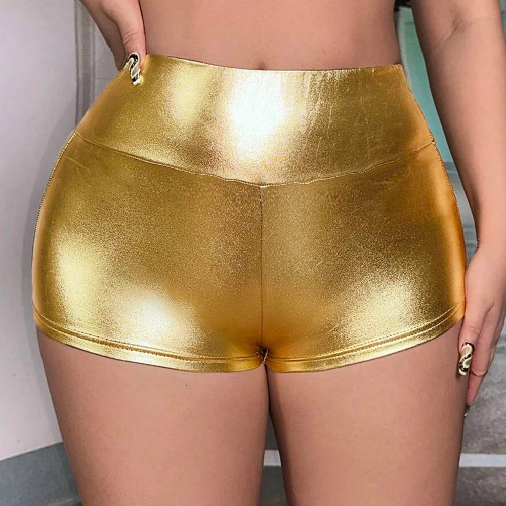 

SsTss 2026 Новые летние женские сексуальные облегающие шорты из искусственной кожи, модные золотые эластичные шорты на талии, тонкие эластичные клубные вечерние шорты