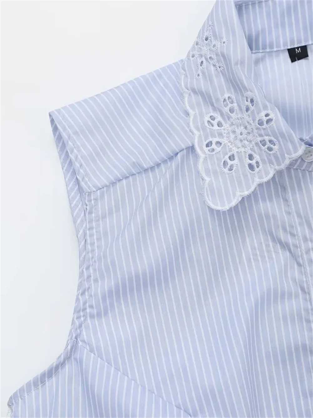 قميص قصير بدون أكمام مخطط بتطريز مجوف بطية صدر من PB & ZA ، ملابس نسائية ، جديد ، خريف ، من من من الخارج