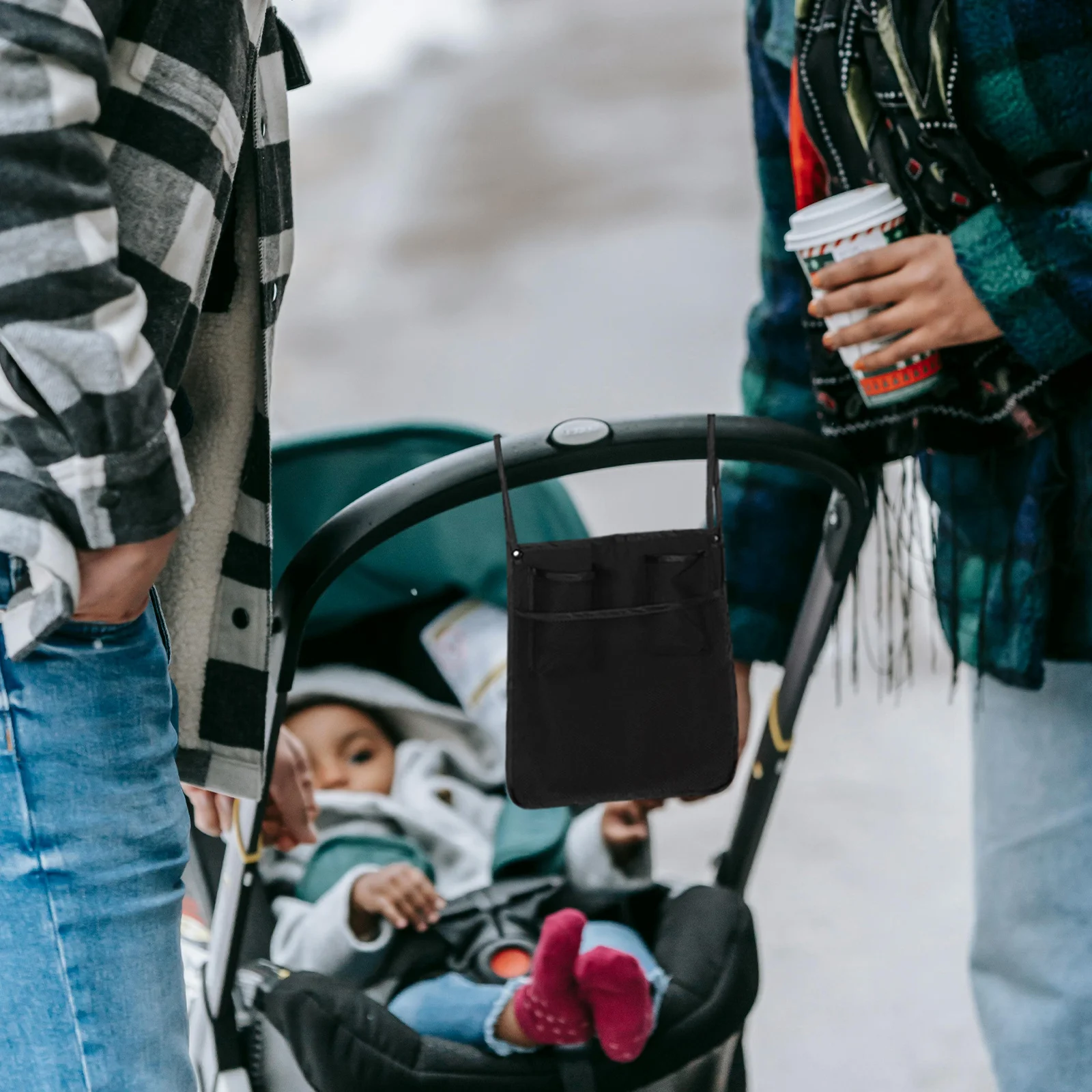 حقيبة معلقة لعربة الأطفال المحمولة، حامل تخزين قابل للطي بسعة كبيرة للحفاضات والزجاجات والوجبات الخفيفة والسفر خفيف الوزن #5