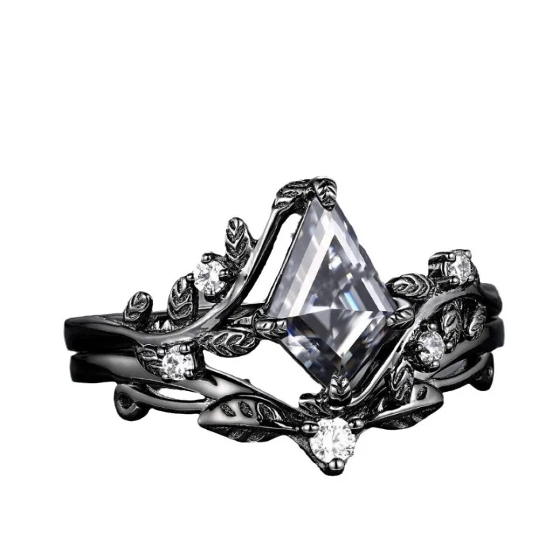 2026 New Polygonal Zircon Couple Rings - Gun Black Fashion Design Women's Engagement Proposal Commute Jewelry Gift