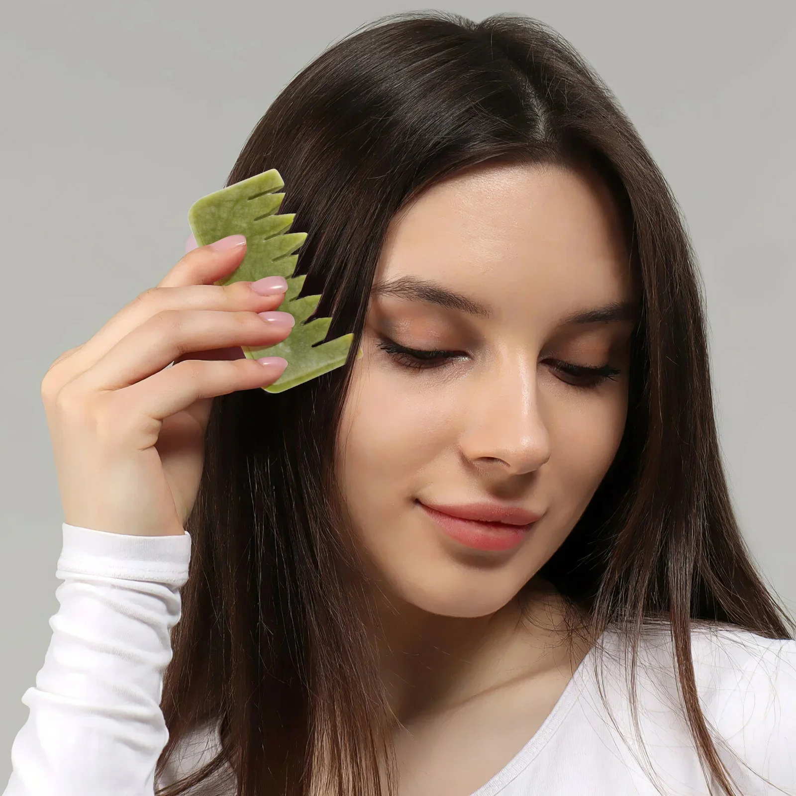 

2Pcs Jade Massage Combs Head Massager Durable Natural Stone Hair Scalp Relaxing Therapy Gua Sha Tools Gua Sha Comb
