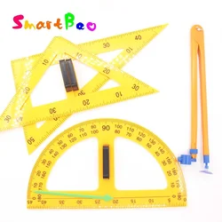 Math Teacher Ruler (Triangular Rulers,Protactor,Compasses); Teaching Math Set with Magnet Can Stick on the board School Supplies