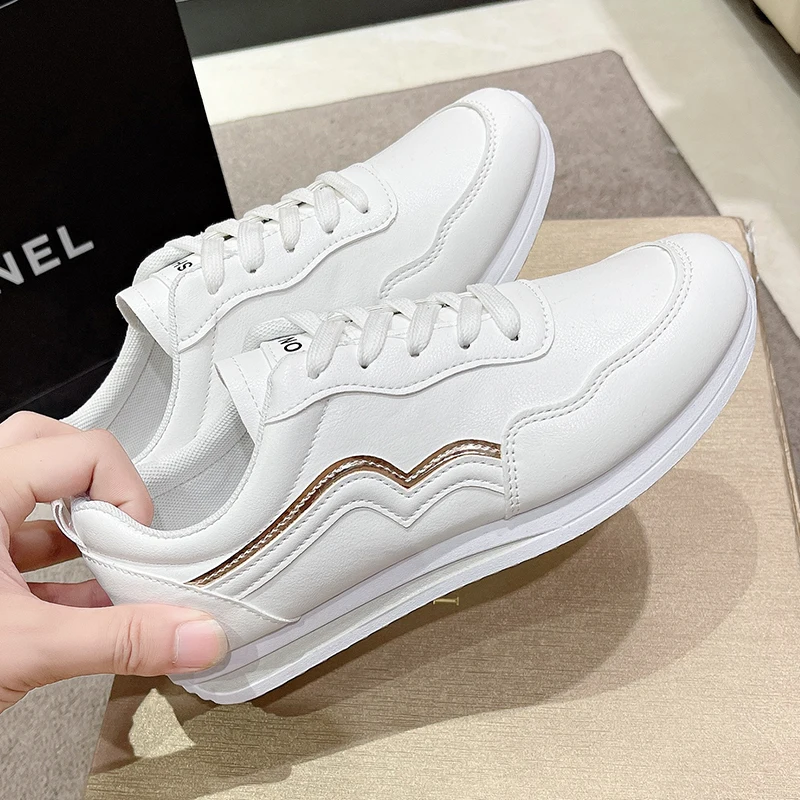 Waterproof Autumn White Running Shoes Women Leather Non-slip Casual Sneakers Ladies Lightweight Fitness Walking Jogging Shoes