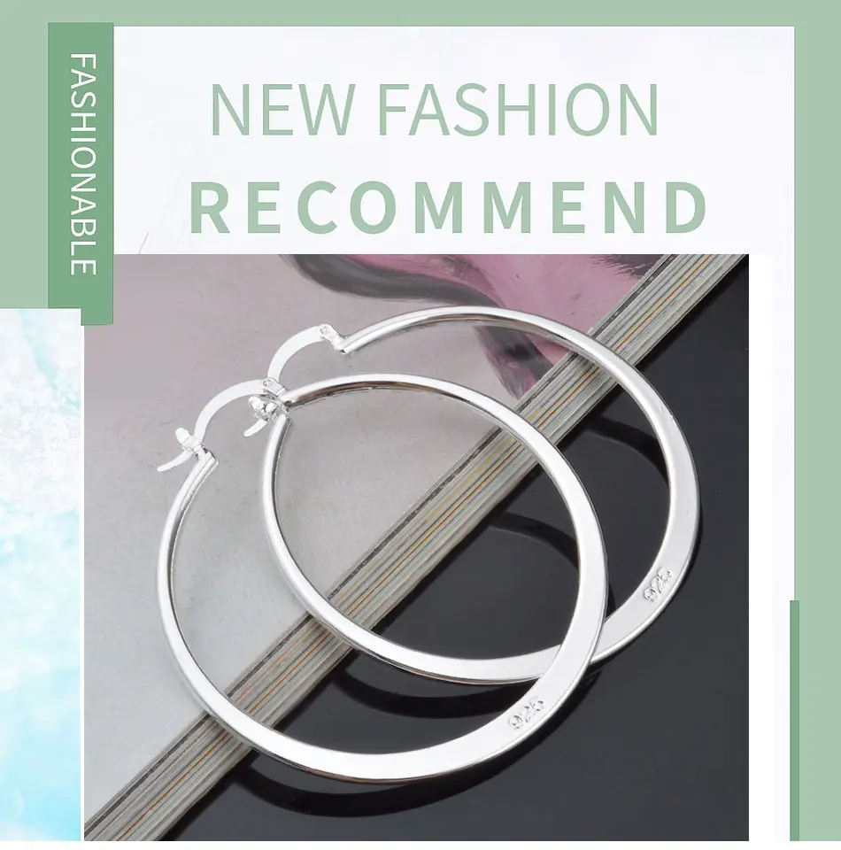 ARAVANT 925 Silver 55MM Flat Hoop Earring For Women Fashion Jewelry Gift