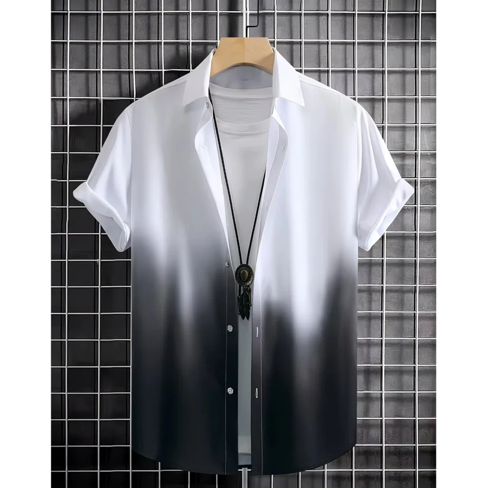 

2026 Menswear Clothing Simple Style Fashionable Contrast Gradient Irregular Printed Men's Shirt Camisas Masculina Shirts For Man