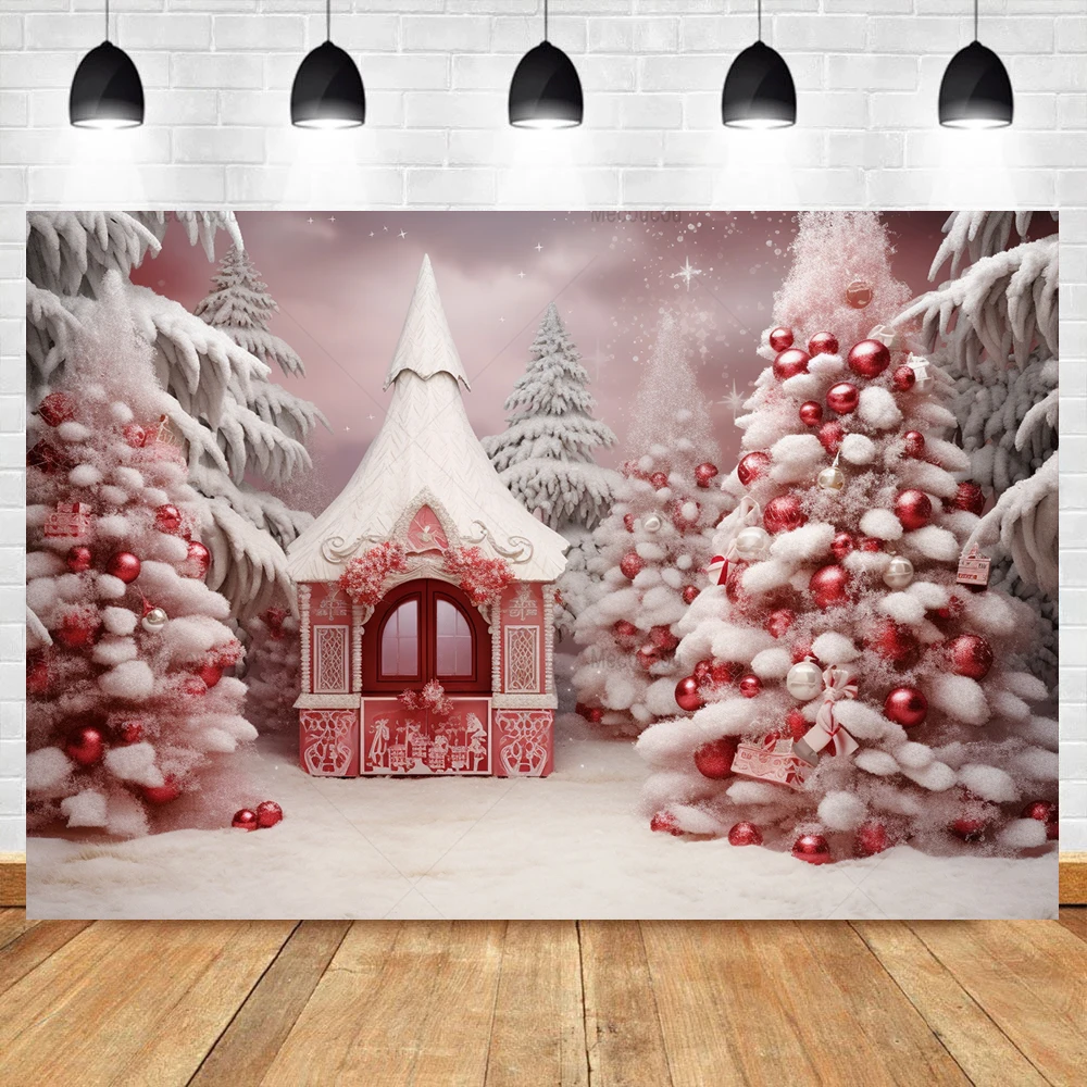 Christmas Background Red Candy Shop Xmas Tree Children Baby Portrait Indoor Photography Backdrop Decoration Photocall Cake Smash