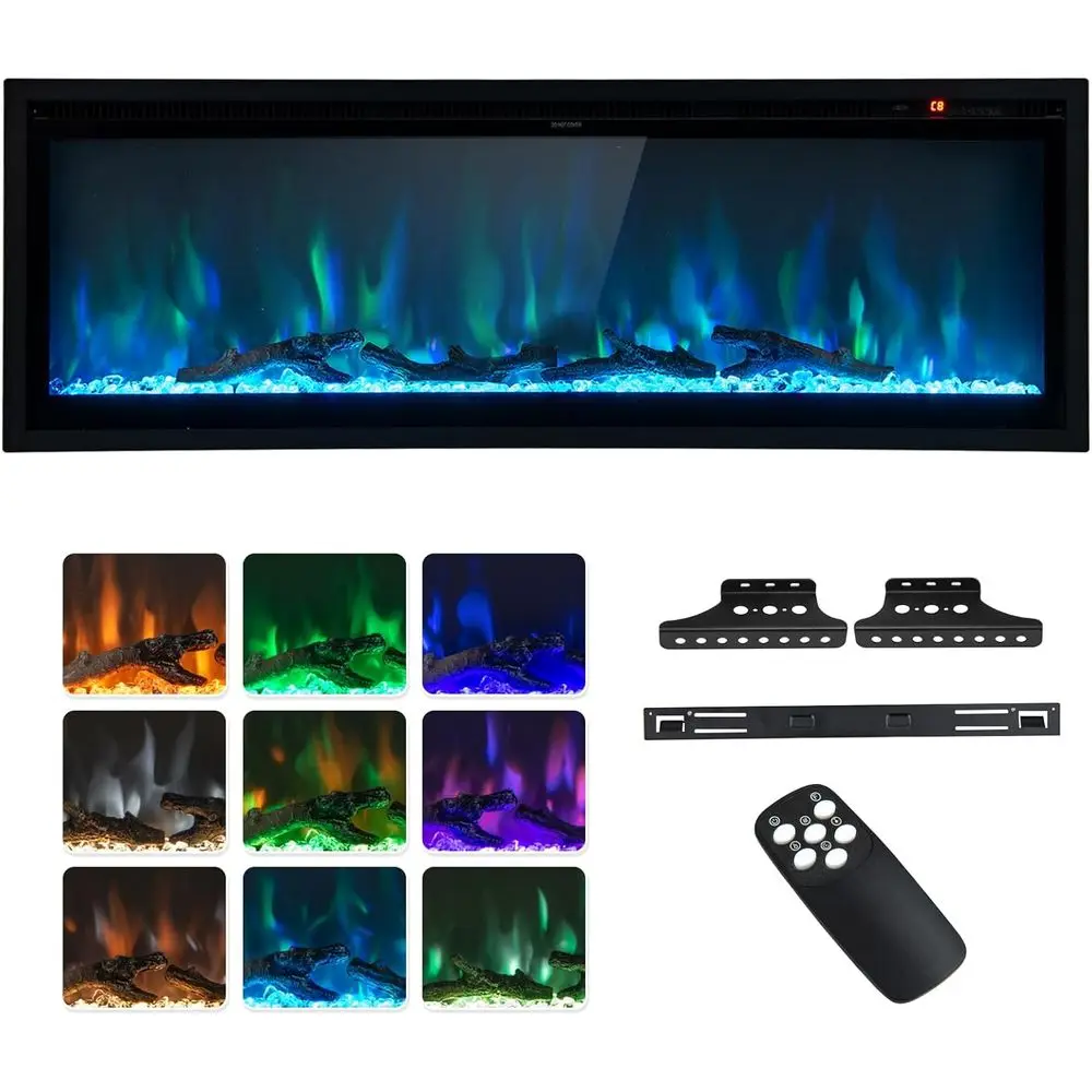 

Electric ireplace 50-Inch Wide, 9 lame Color, 5-Level Brightn, 8H Timer, tat, Wall-Mounted reestanding and Reced Linear ireplace