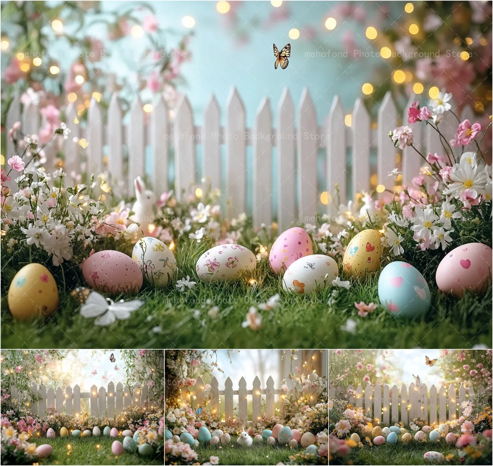 Mehofond Photography Background Spring Easter Colorful Protein Railing Butterfly Sunshine Kids Family Portrait Backdrop Decor
