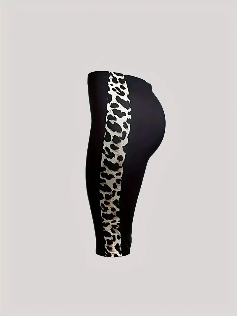 Women's Sports Black Leopard Print Shorts And Leggings Are Fashionable Casual Elastic Comfortable And Slim Fitting