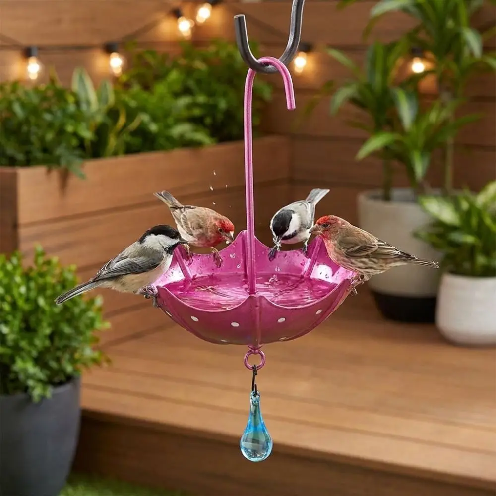 Umbrella-shaped Hanging Bird Feeder Cast Iron Art Rainwater Collection Bird Water Bowl Colorful Rust-Proof Garden Bird Bath
