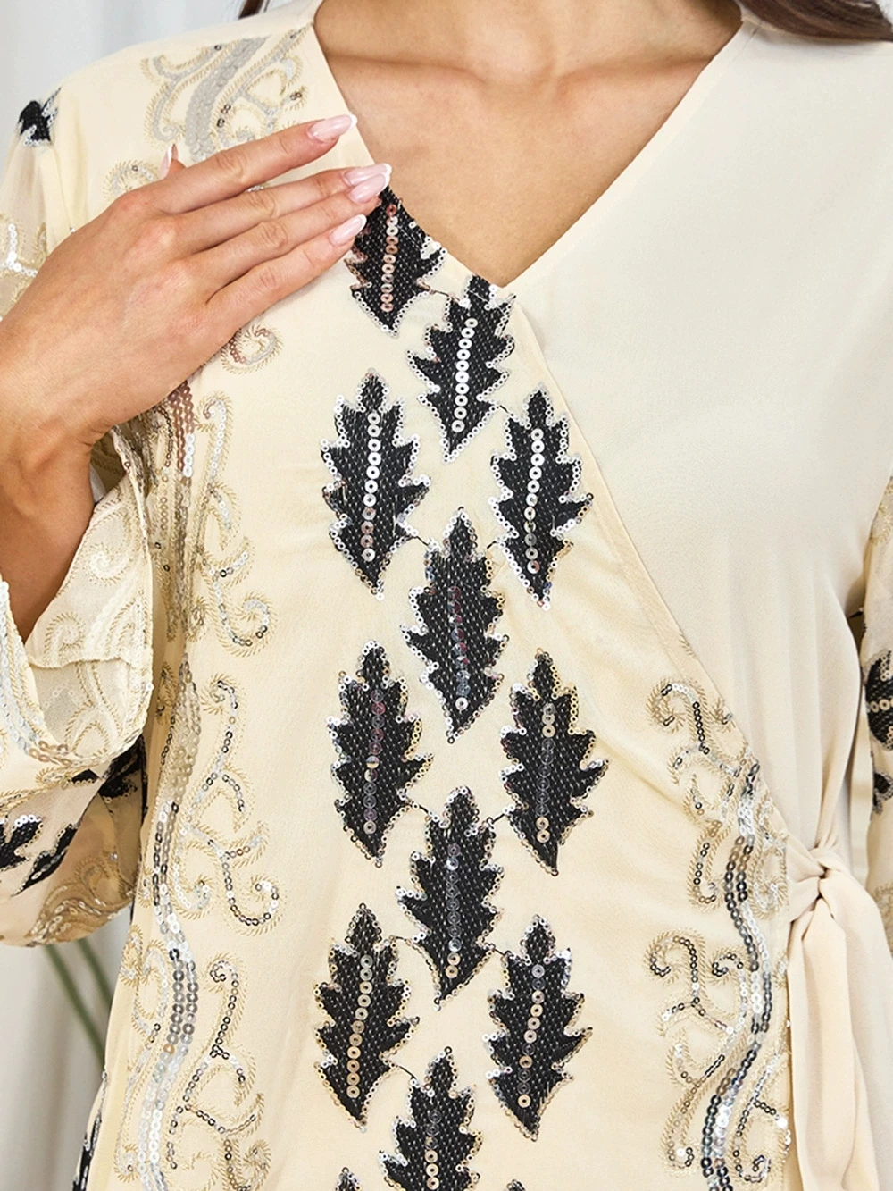 

Рамадан Ближневосточная мусульманская мода арабский халат с бусинами простая длинная юбка с блестками Дубай исламское женское платье