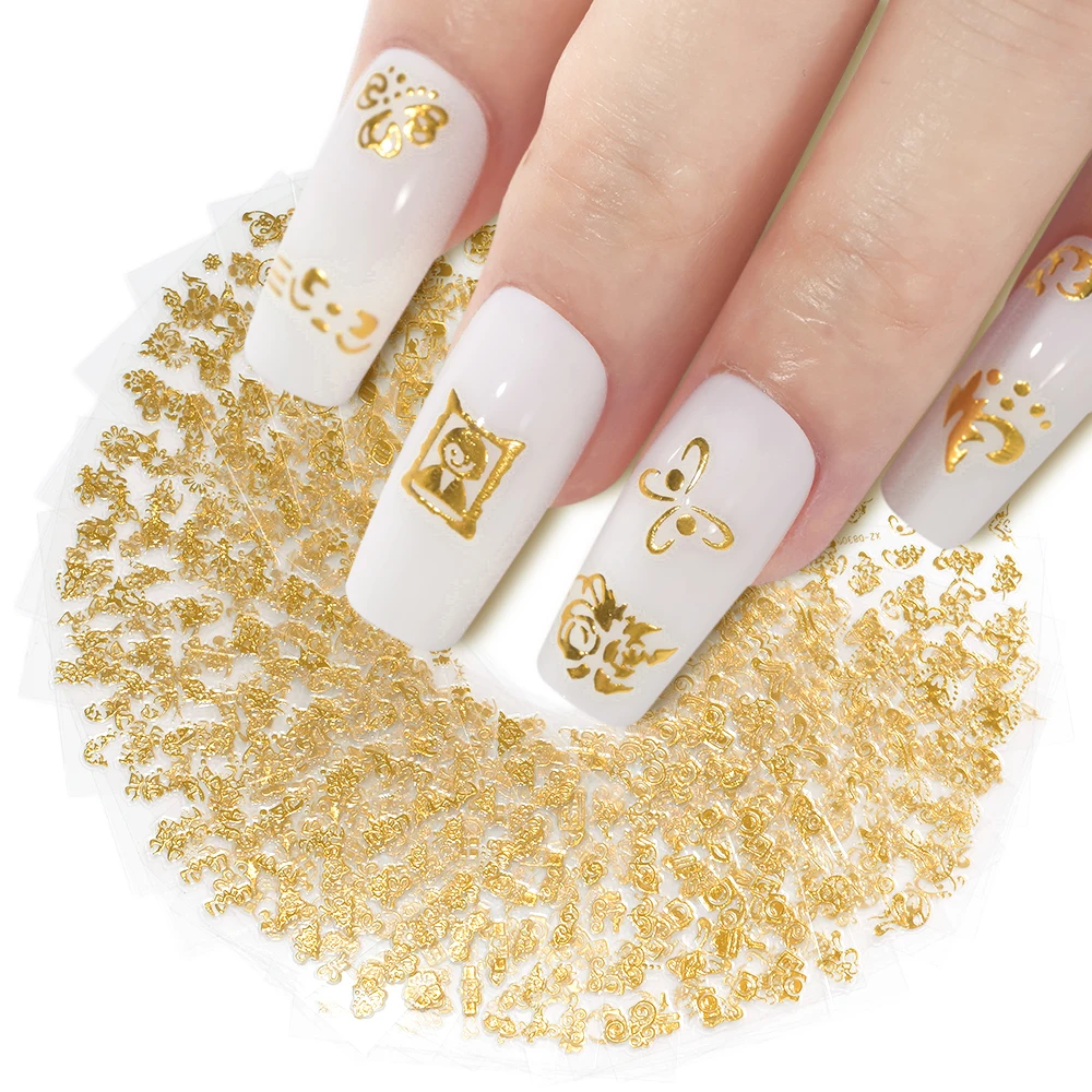 

30pc 3D Gold Lace Floral Nail Sticker Elegant Retro Flower Selfadhesive Transfer Nail Decals Luxury Bronzing Bowknot Nail Slider