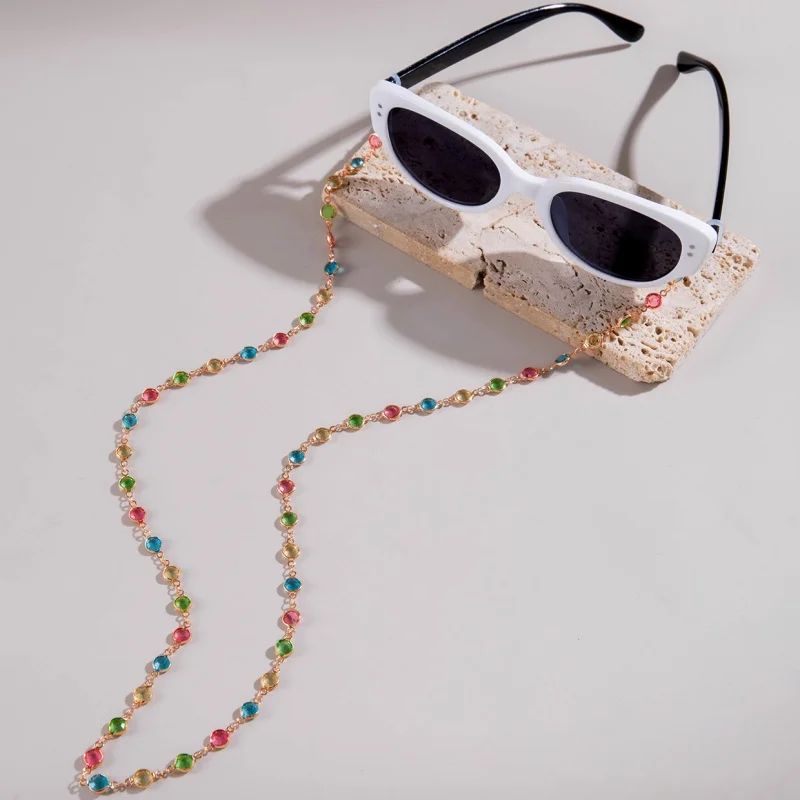 Fashion Candy Color Eyeglasses Chain Geometry Rhinestone Anti-Falling Glasses Mask Sunglasses Lanyards Women Party Jewelry Gifts