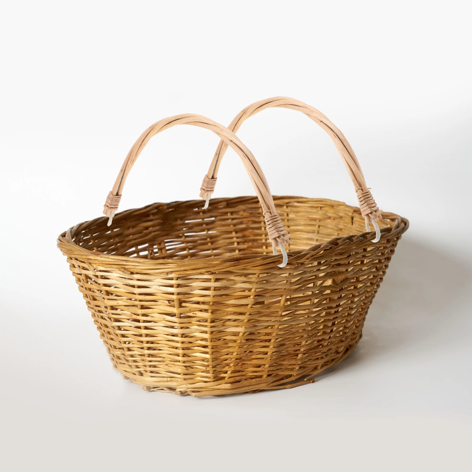 

2pcs Wicker Picnic Basket Handle Replacement Light Brown Rattan Shopping Grips Comfortable Easy Installation Fits Baskets